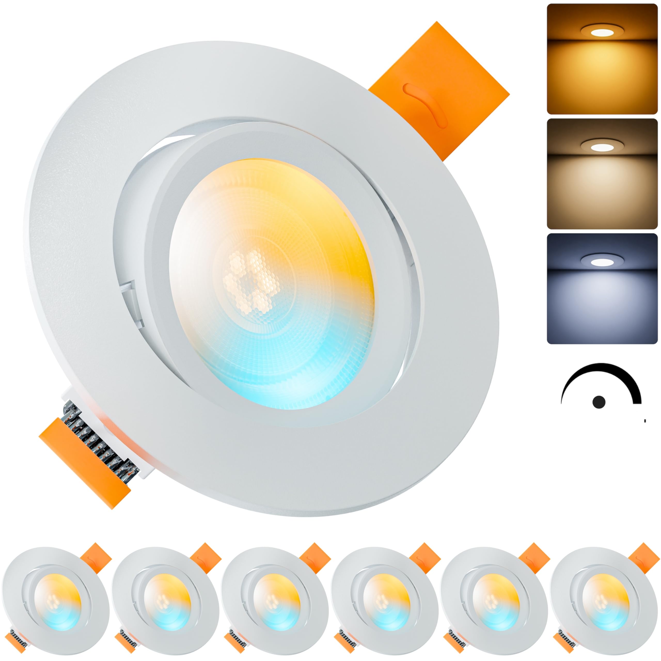 MATO 6x LED Einbaustrahler 230V Dimmbar 5W - 30° Schwenkbare, flache Spots 75mm Lochmaß - IP20 Einbauleuchten Deckenspots für Innenräume - Einbauspots Lichtfarbe umschaltbar, CRI 90+, 510lm