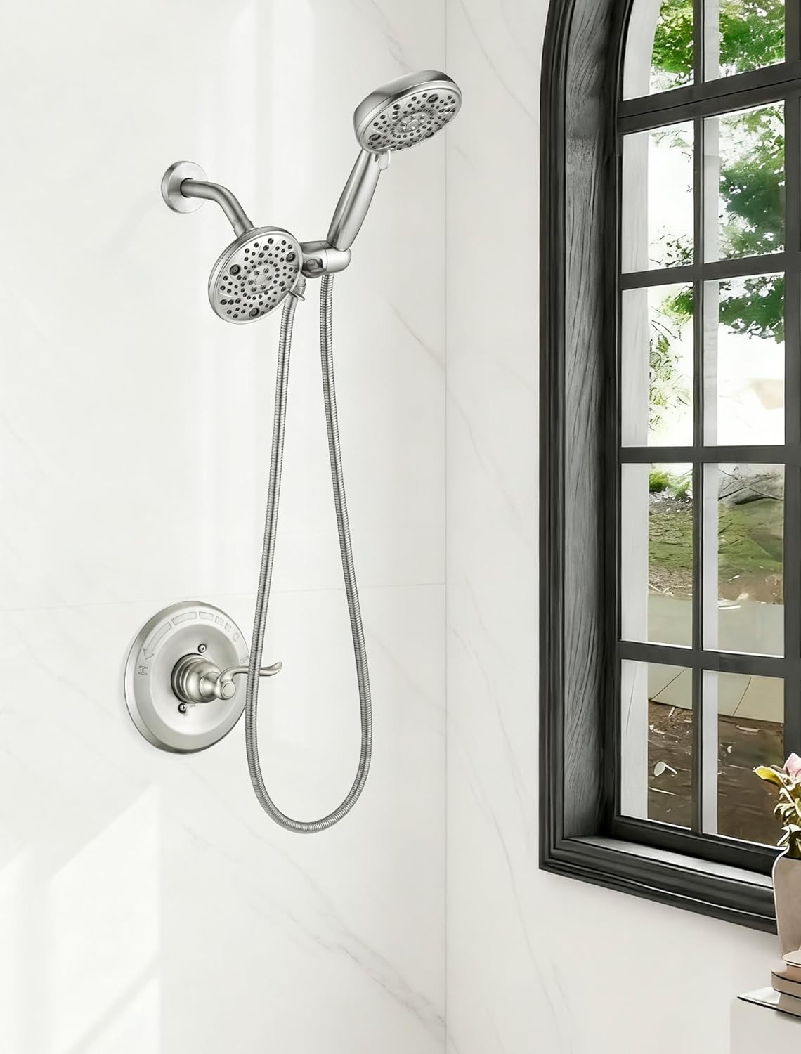 Dual Shower Head Combo for Delta 13/14 Series, High Pressure Replacement Shower Trim Kit with Handheld Spray, Compatible with Delta Valve, Brushed Nickel (Valve Not Included)