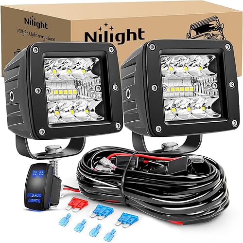 Nilight 2 cubos LED de 3 pulgadas y 42 W mejorados, combo de inundación cuadrada, luces antiniebla todoterreno de 12 V, 5 pines, interruptor