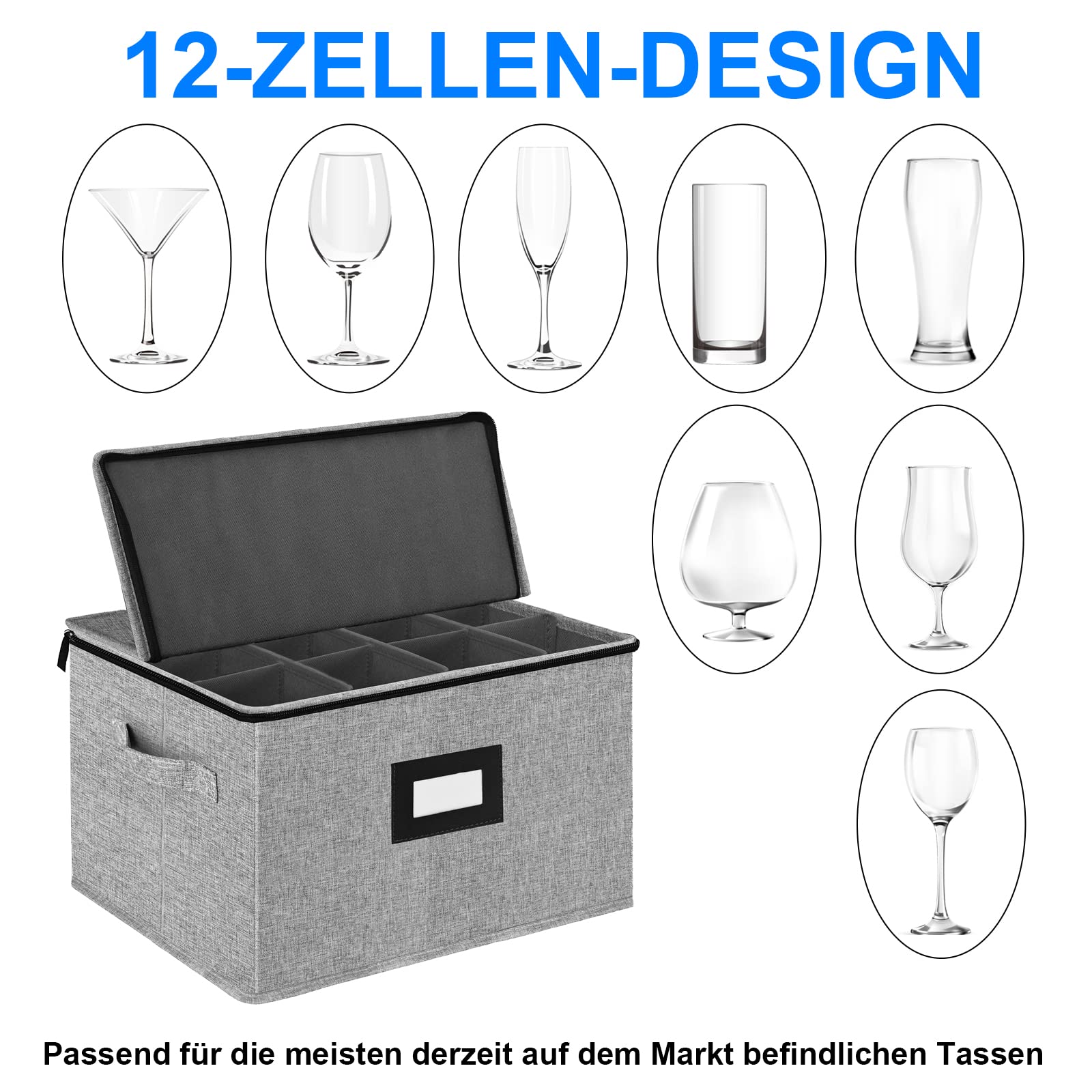 Aufbewahrungsbox fr weinglser, Sektglser Weinglashalter  Aufbewahrungsbehlter, Kristallglas Schutz Behlter mit Trennwnden Faltbox  fr 12 Kristallglaswaren, Champagner Hellgrau 43*34*25 cm : Amazon.de:  Kche, Haushalt & Wohnen