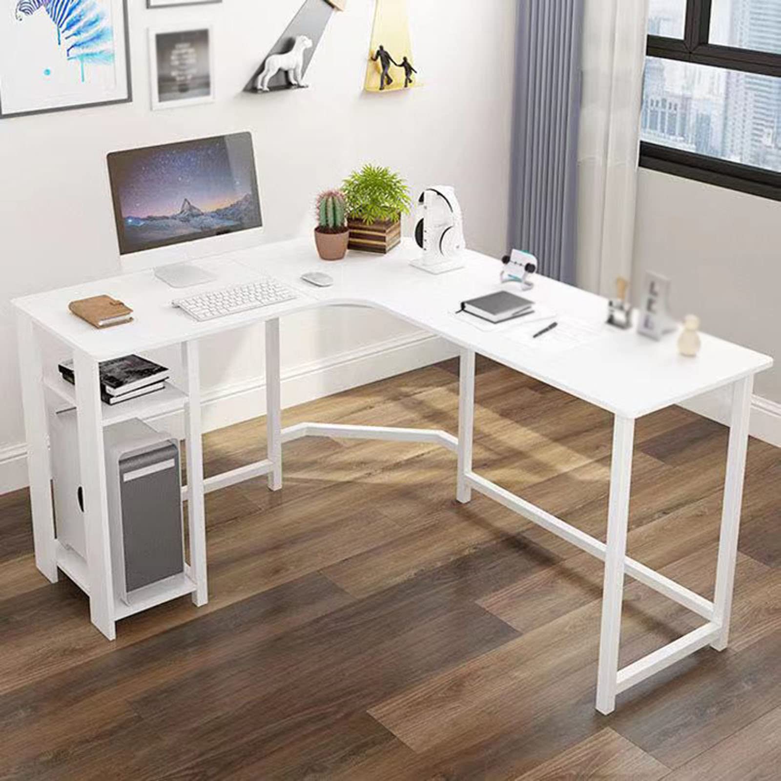 CGCSYZ L Shape Desk, Home Study Corner Computer Desk, Saving Workstation Desk, Writing Desk, Larger Gaming Desk Workstation (White)