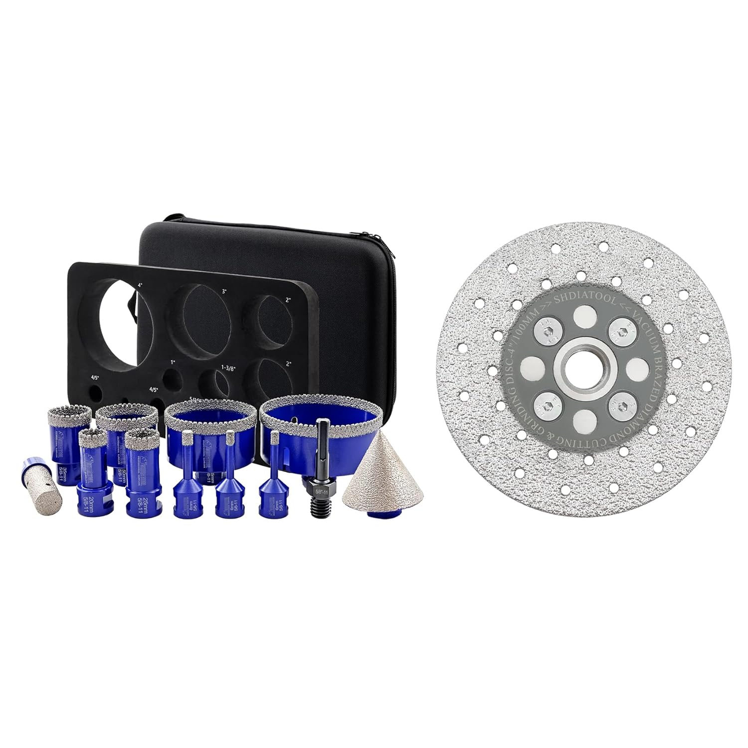SHDIATOOL Diamond Drill Core Bits Kit Hole Saw Sets Diamond Drilling Mould Guide for Porcelain Tile Marble Ceramic Granite with Hollow EVA Guide Jig 12pcs(6/6/8/20/25/35/50/75/100/20MM/2inch/SDS)