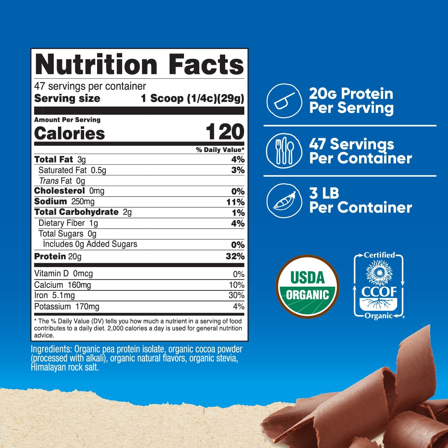 Nutricost Organic Pea Protein Powder (3 LBS) Chocolate - Certified USDA Organic, Protein from Plants, Vegetarian Friendly, Gluten Free, Non-GMO - Image 2