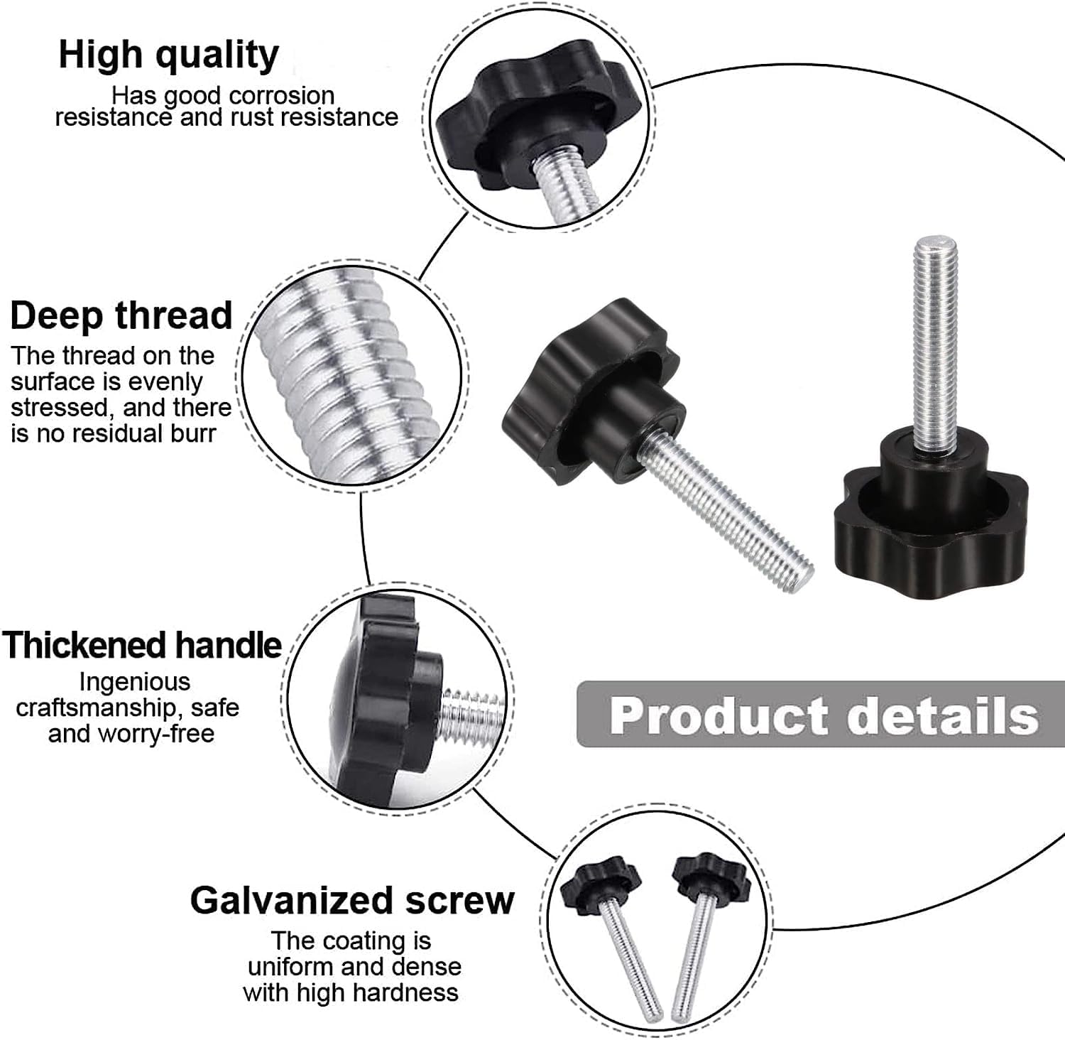 TOP-VIGOR 2Pcs M10 x 50mm Plum Hex Shaped Clamping Screw Knob, 48mm Dia Plastic Head Clamping Knob Handle Male Thread Thumb Screw - Image 3