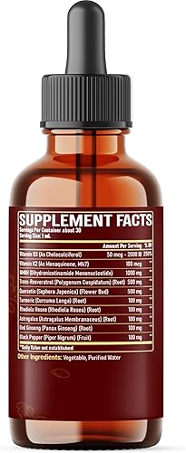 Miniatura 8 de Gotas líquidas NMNH 10 en 1 con NMNH 1000 mg, vitamina D3-K2, quercetina 500 mg, trans-resveratrol 500 mg y 5 hierbas más - Energía celular y