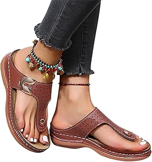 LUWAY Sandalias ortopédicas Informales - Sandalias de Tiras de Mujer con patrón de Textura de Color sólido - Sandalias con Correa Trasera para Zapatos para Caminar De Mujer,Marrón,US7.5/EU39