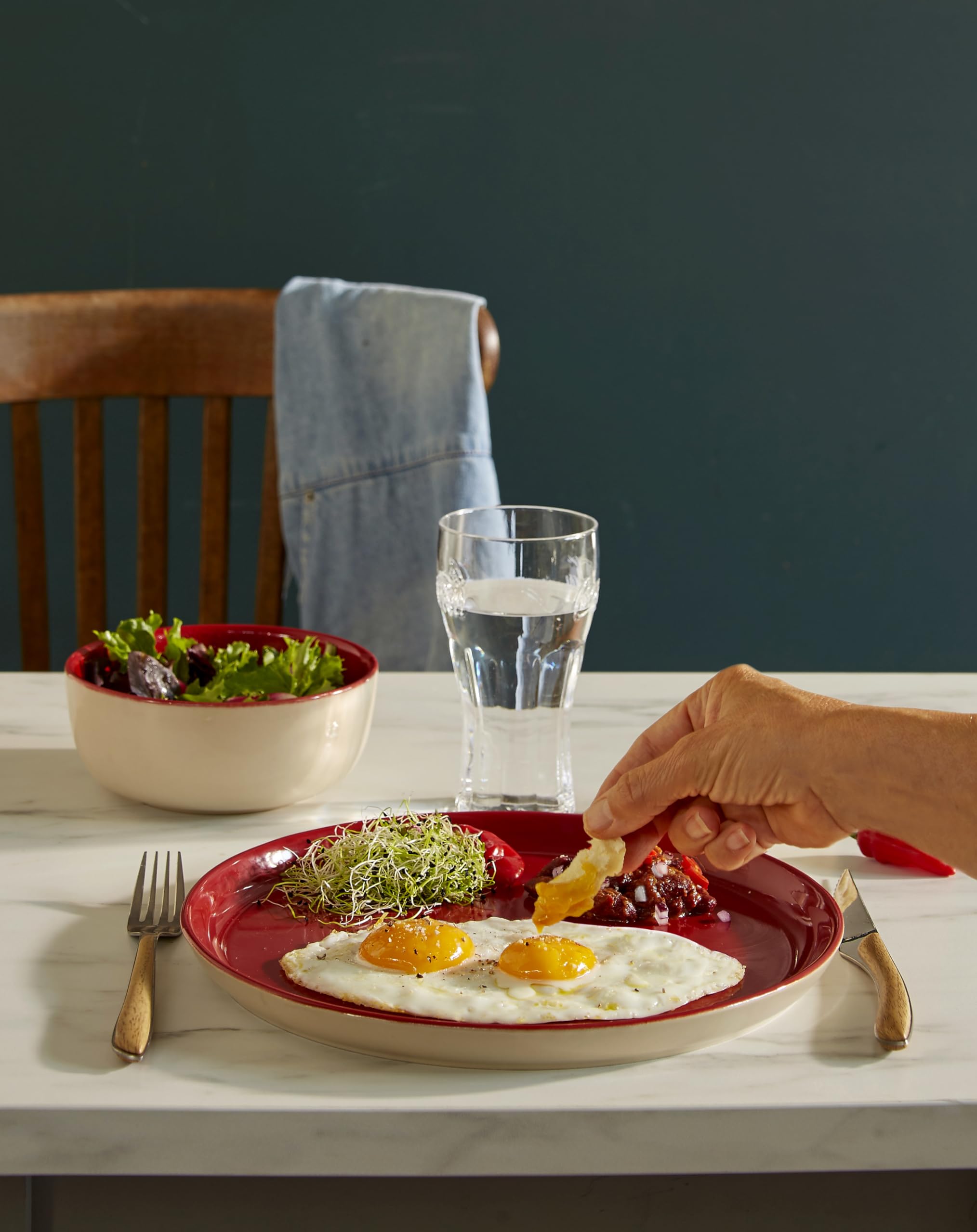 Emile Henry Everyday Collection Assiette en céramique 28 cm, océan et crème