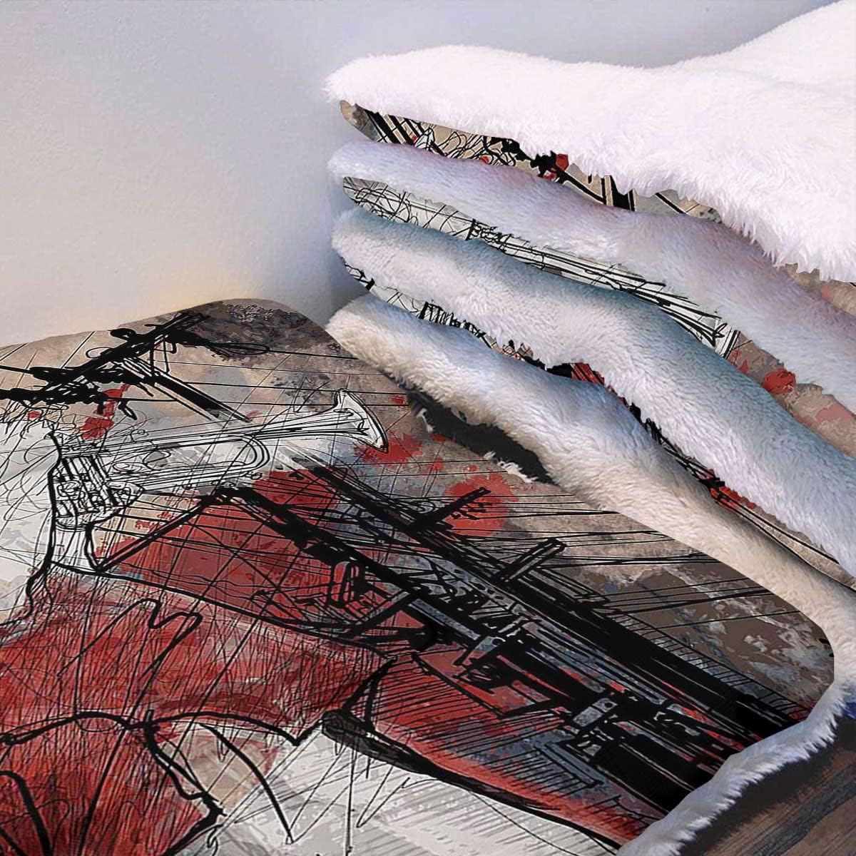 review Red Black Beige Ultra Soft Thick Flannel Dog Cat Bed Mats Trumpet Musician Cityscape Print Super Soft Plush Dog Crate Pad for Travel or Home Jazz Music Decor 14