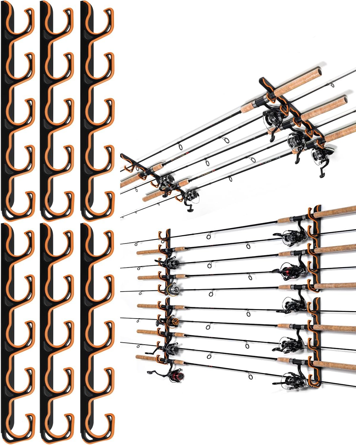 Ghosthorn Fishing Rod Holders for Garage Fishing Pole Holders Ceiling or Wall Mounted Fishing Rod Rack garage Storage Organizer Fishing Gear Equipment for Men Women (Orange, 3 Packs)