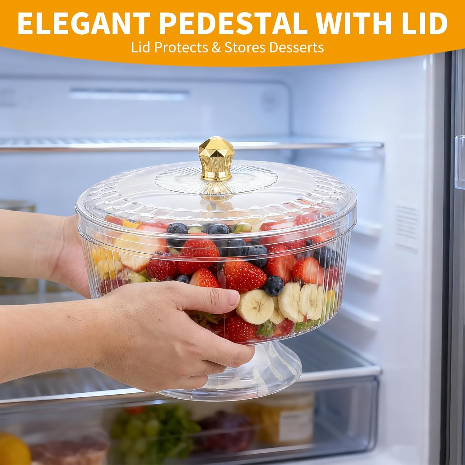 Trifle Bowl with Pedestal and Lid, Large Trifle Serving Dish, Vintage-Style Ribbed Dessert and Cake Stand, for Displaying Pastries, Layered Desserts, Fruits, Salad, Ideal for Parties