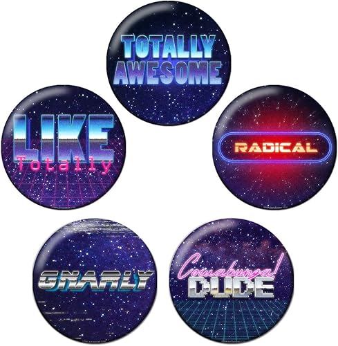 Retro 80s Synthwave Pinback Botón Badge Set Bundle