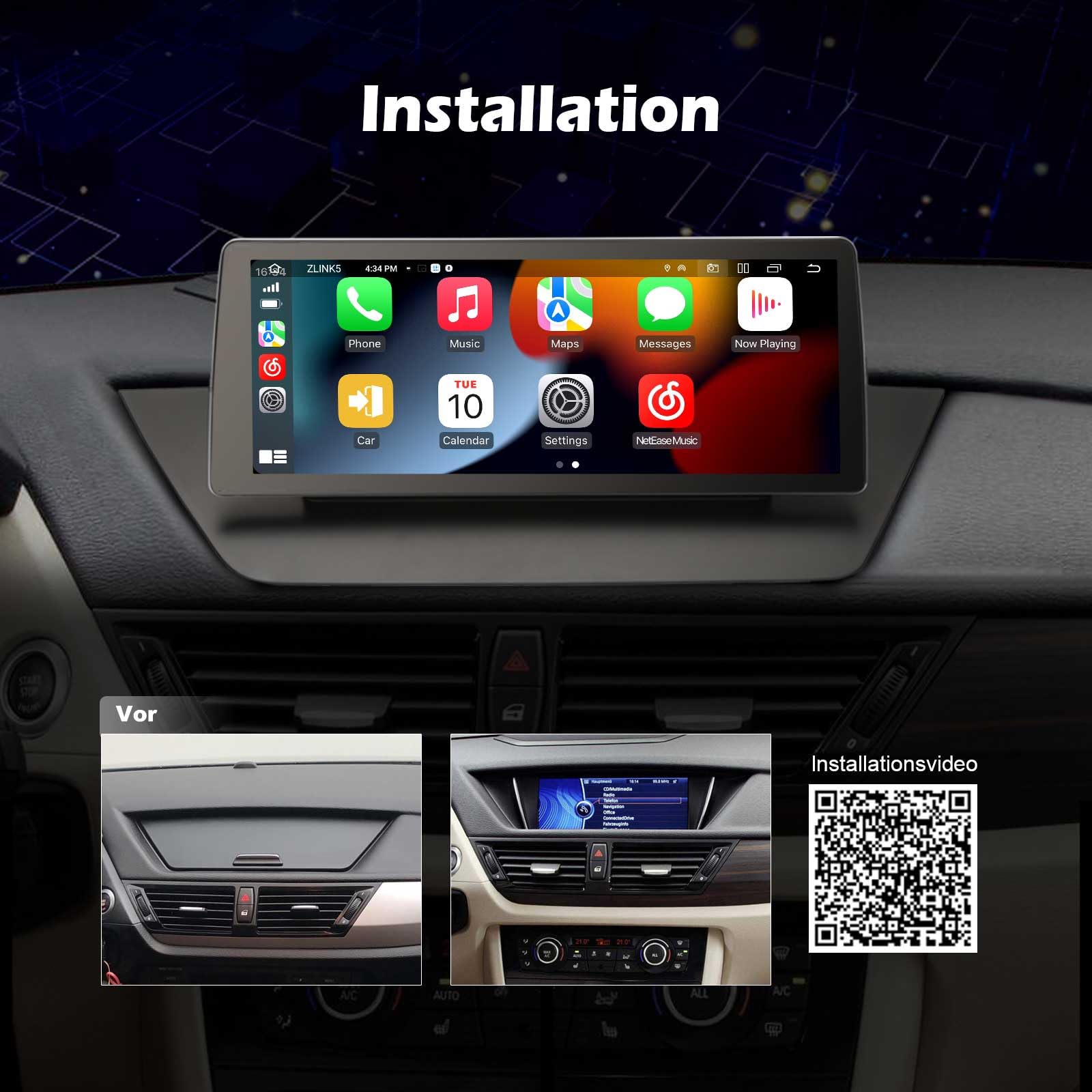 Qualcomm 8 Núcleos Android 14 Radio Coche Estéreo 4GB+64GB GPS Navegador para BMW X1 E84 2009-2015 CIC Soporte Inalámbrico CarPlay Android Auto 10,25 Pulgadas IPS Dab+ WiFi USB Bluetooth IDrive CANBus