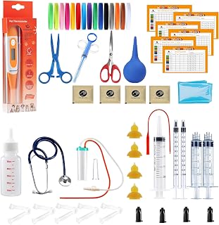 REDDOUDOU Puppy Kitten Whelping Kit, Whelping Kit with Feeding Nipple Bottle Stethoscope Scissors Cord Clamps Aspirator etc Full kit
