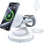3 in 1 Wireless Charger for Apple MagSafe Compatible, 15W Magnetic Wireless Charger Stand, 360° Rotating Dock, Wireless Charging Station for iPhone 17 16 15 14 13 12 Series for iWatch for AirPods