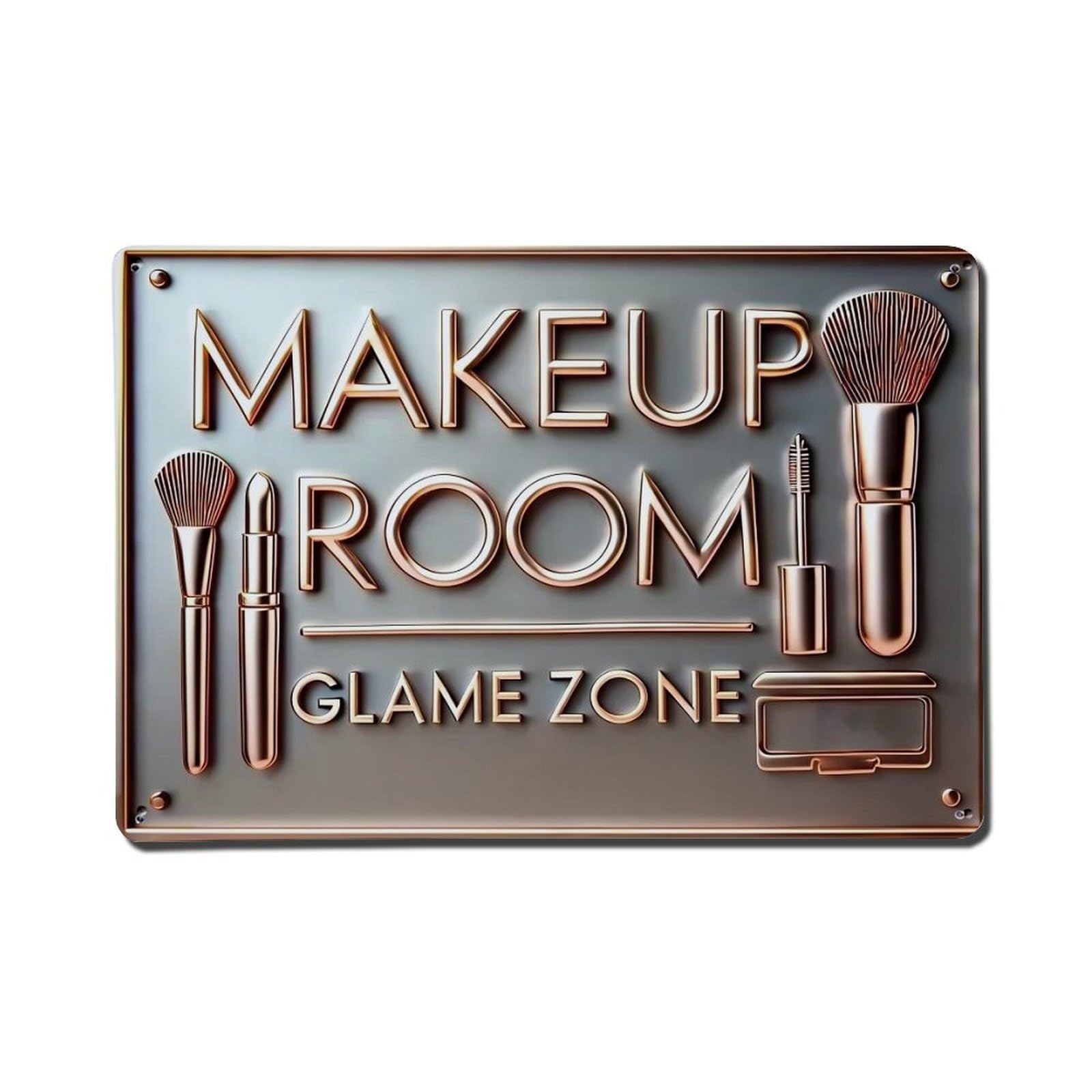 Makeup Room Glam Zone Tools Retro Metal Tin Sign, Vintage Metal Poster for Home, Gaming Room, Studio Workshop,Bar,Garage Wall Art Decor 8x12 Inch
