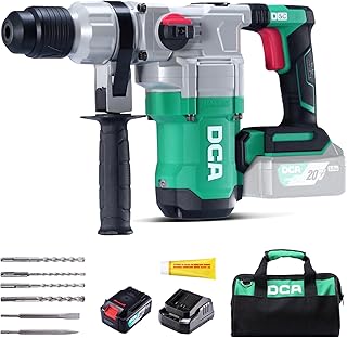 DCA 20V MAX Brushless Rotary Hammer Drill, 4.5 Joule, 3800BPM, 1-1/8 Inch SDS-Plus, Cordless Heavy Duty Rotary Hammer Drill with Vibration Control, 5.0Ah Battery, 4A Fast Charger and Safety Clutch
