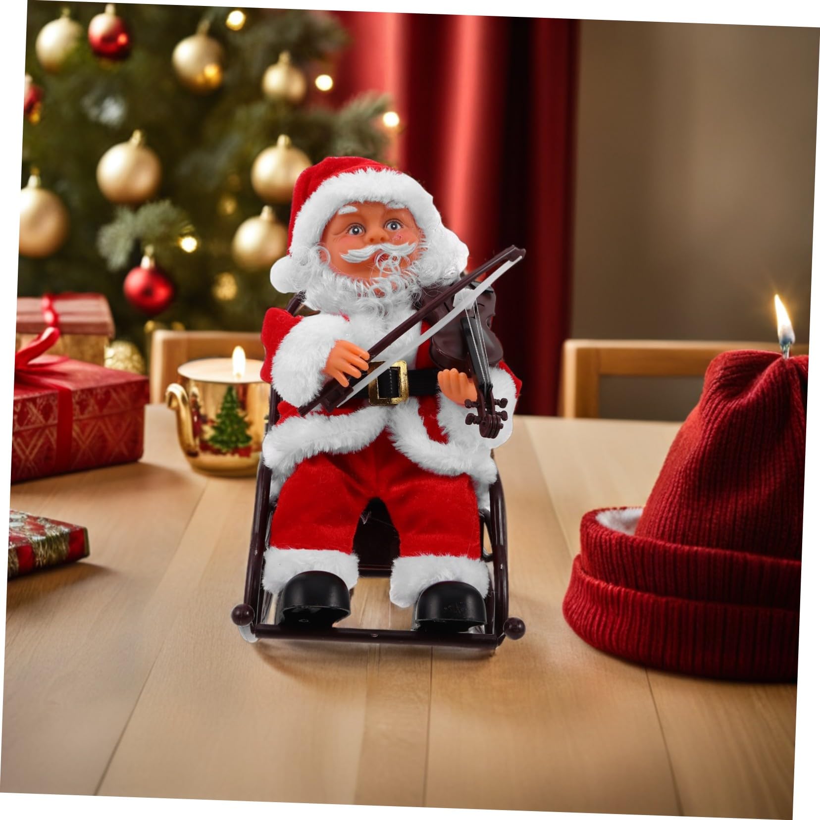 SUPVOX Juguete de Papá Noel Eléctrico con Música para Fiestas Navideñas Figura Decorativa de Papá Noel con Instrumento Musical para Repisa de Mesa