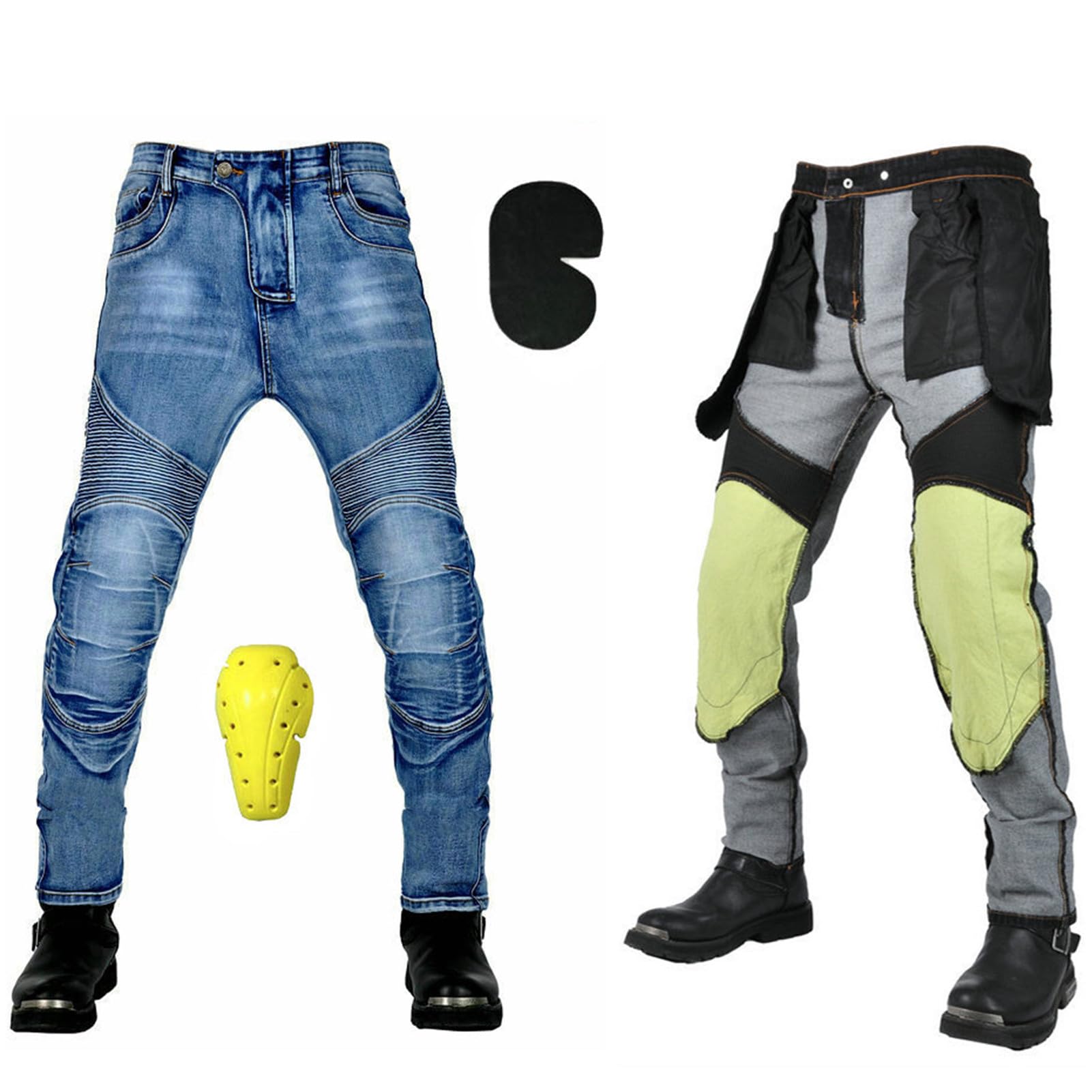 Jeans da Moto da Uomo Pantaloni da Motociclista in Denim Impermeabili Protezione Impermeabile Pantaloni da Moto da Ciclismo Jeans da Motociclista Elasticizzati con 4 Protezioni (Blu,4XL)