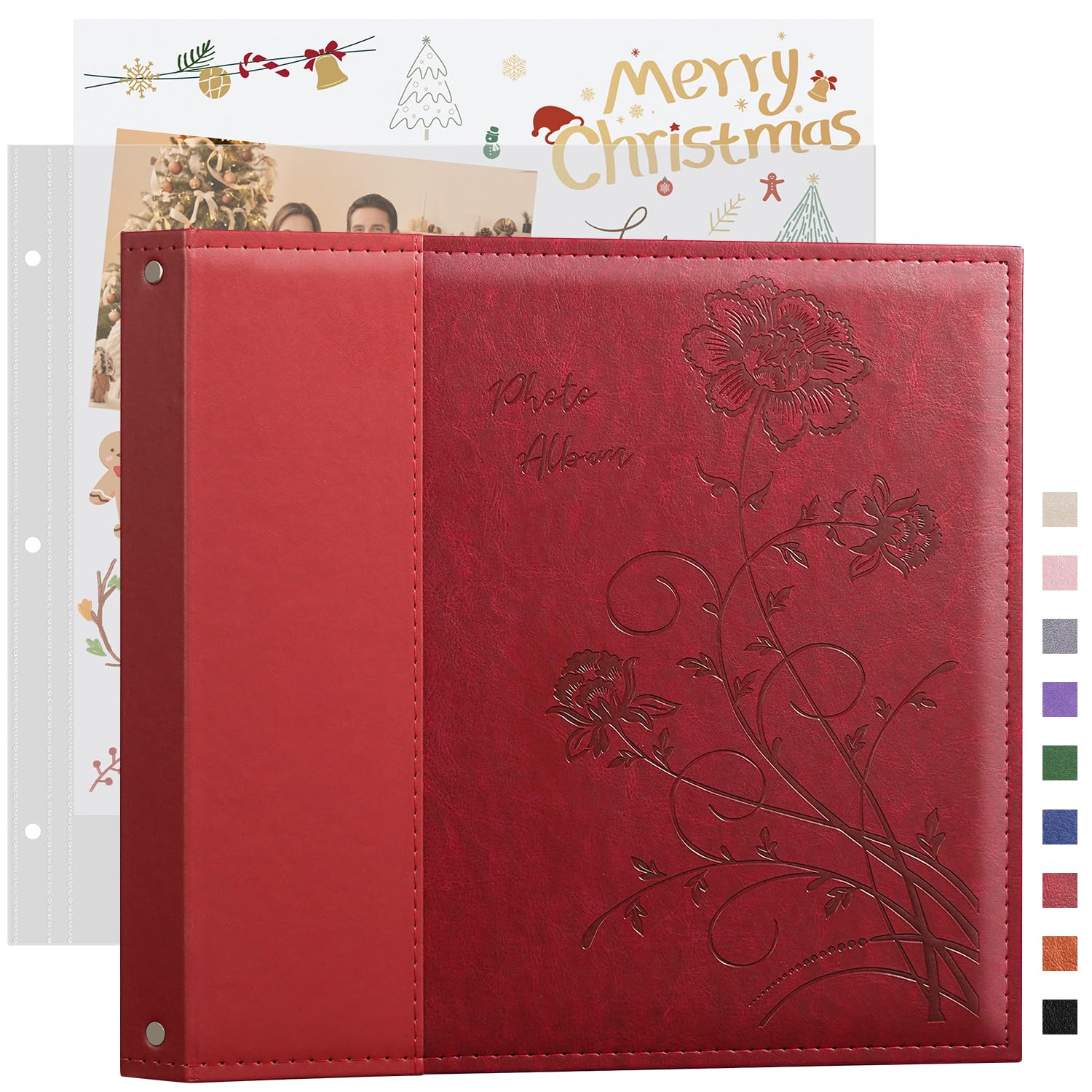 Artmag Álbum de recortes de 12 x 12 pulgadas con 40 hojas, 80 páginas, carpeta de 3 anillas, tapa dura de piel, álbum de fotos para boda, familia, bebé, viajes, aventura (rojo)
