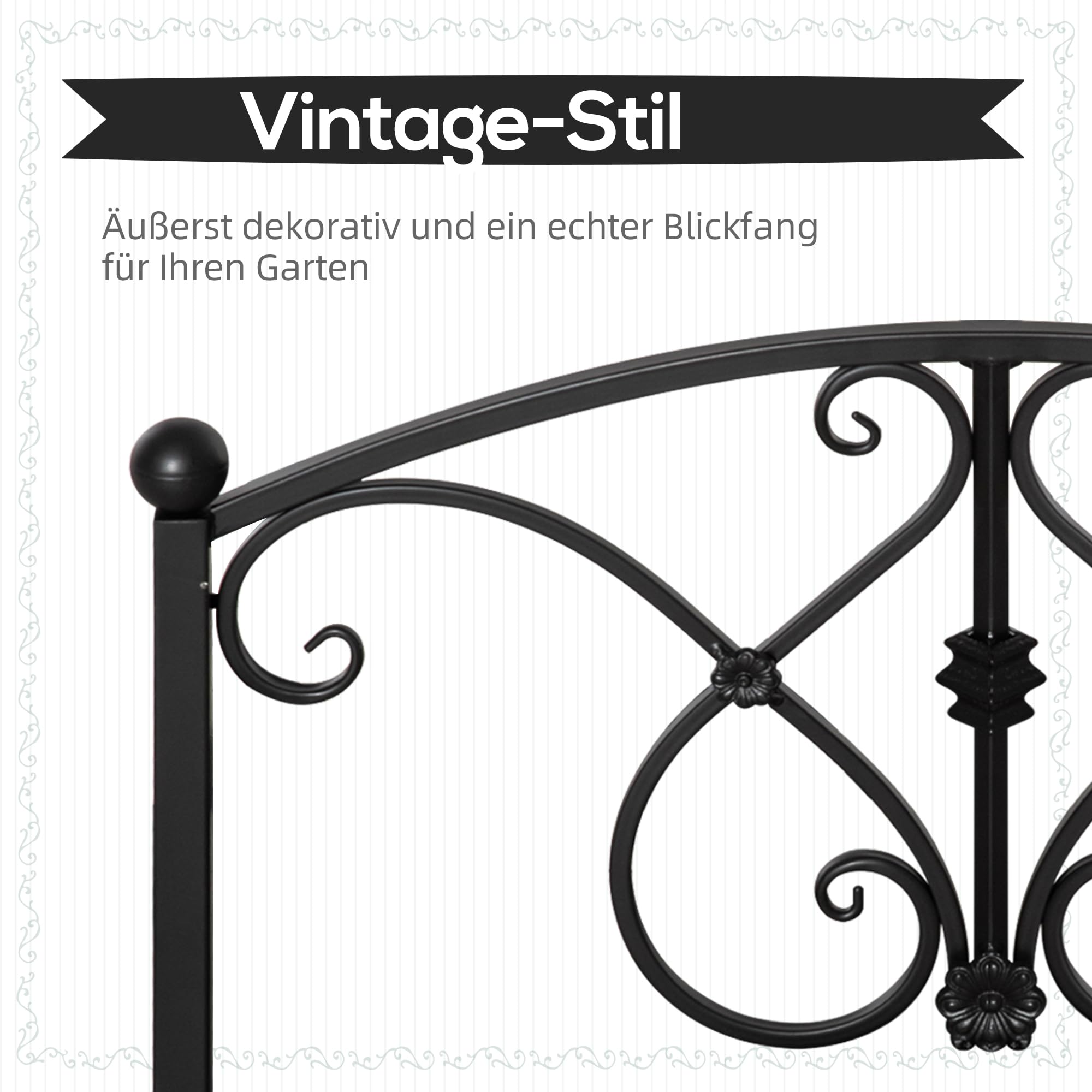 Outsunny Gartenbrücke, Teichbrücke mit Sicherheitsgeländer, Zierbrücke bis 100 kg belastbar, Dekobrücke, Brücke für Garten Park Hinterhof 102 x 48 x 49 cm Schwarz