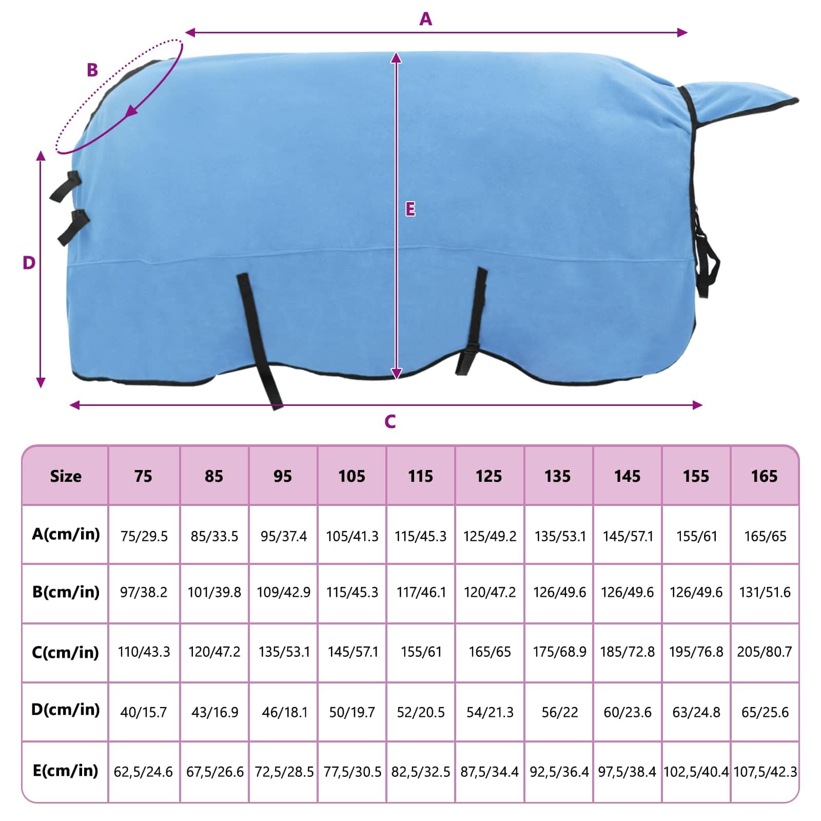 Manta para caballos Aqua 165 cm, poliéster, transpirable, impermeable, resistente al viento, forro con funda extraíble ajustable para uso en invierno y exterior, protección óptima contra el