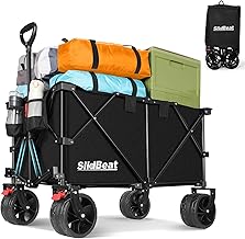 SLIDBEAT - Carrello da Giardino Pieghevole 220L, Carrello Spiaggia con Ruote Grandi, per Rimorchio per Giardino da Campeggio all'aperto Ogni Tipo di Terreno, Portata fino a 150 kg