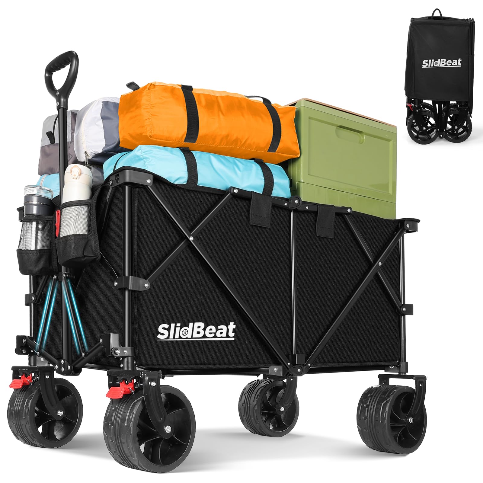 SLIDBEAT XXL Handcart Foldable with Large Wheels All Terrain 220 L 150 kg Foldable Handcart Foldable from Four Directions with Adjustable Handle Handcart for Beach Garden Camping Shopping