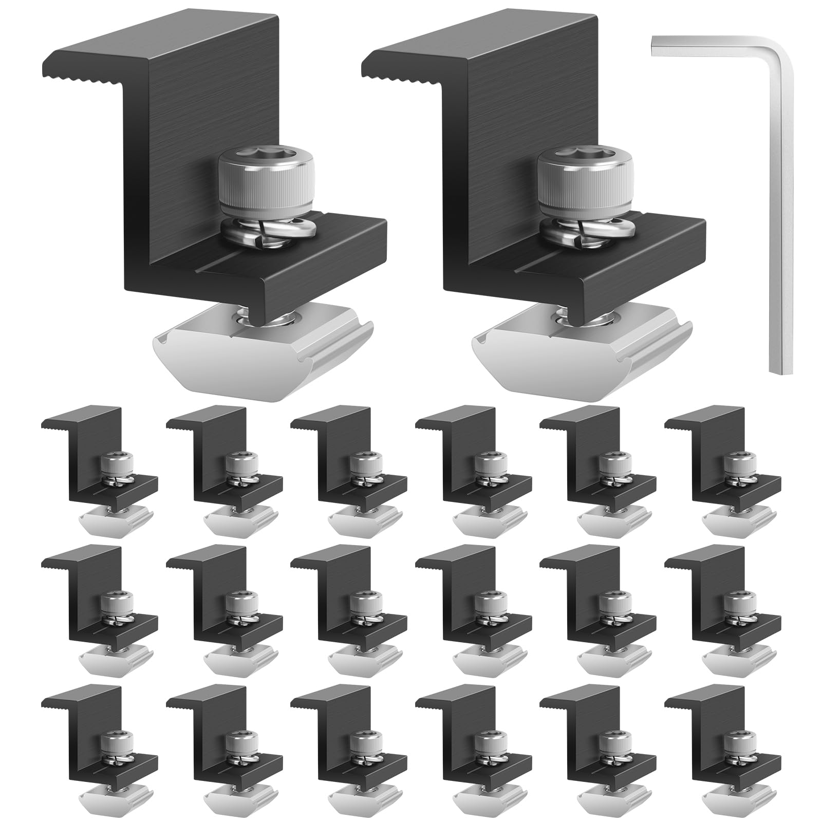 20 Pezzi 30mm Staffa Z di Montaggio, TGKYK Morsetto Terminale Solare con Chiave, Kit di Fissaggio per Modulo Solare, Pannelli Solari Staffe Bordo per Tetti, Campeggio, Roulotte (Nero)