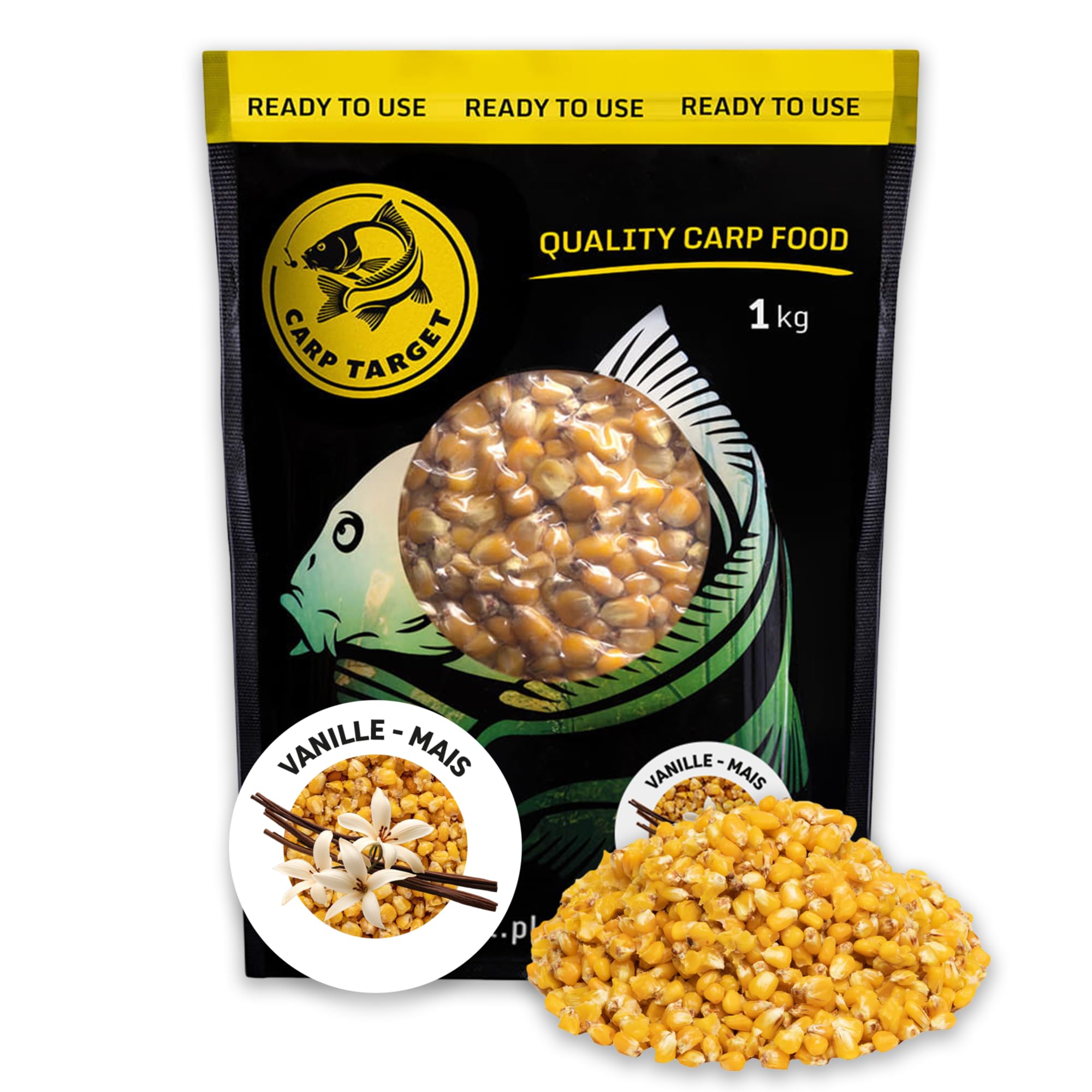 Gotowa kukurydza wędkarska 1 kg Wanilia - Naturalna zanęta na karpie amury płocie leszcze liny - Zapakowana próżniowo - Duża odmiana ziaren ugotowana w punkt - Słodki i owocowy zapach