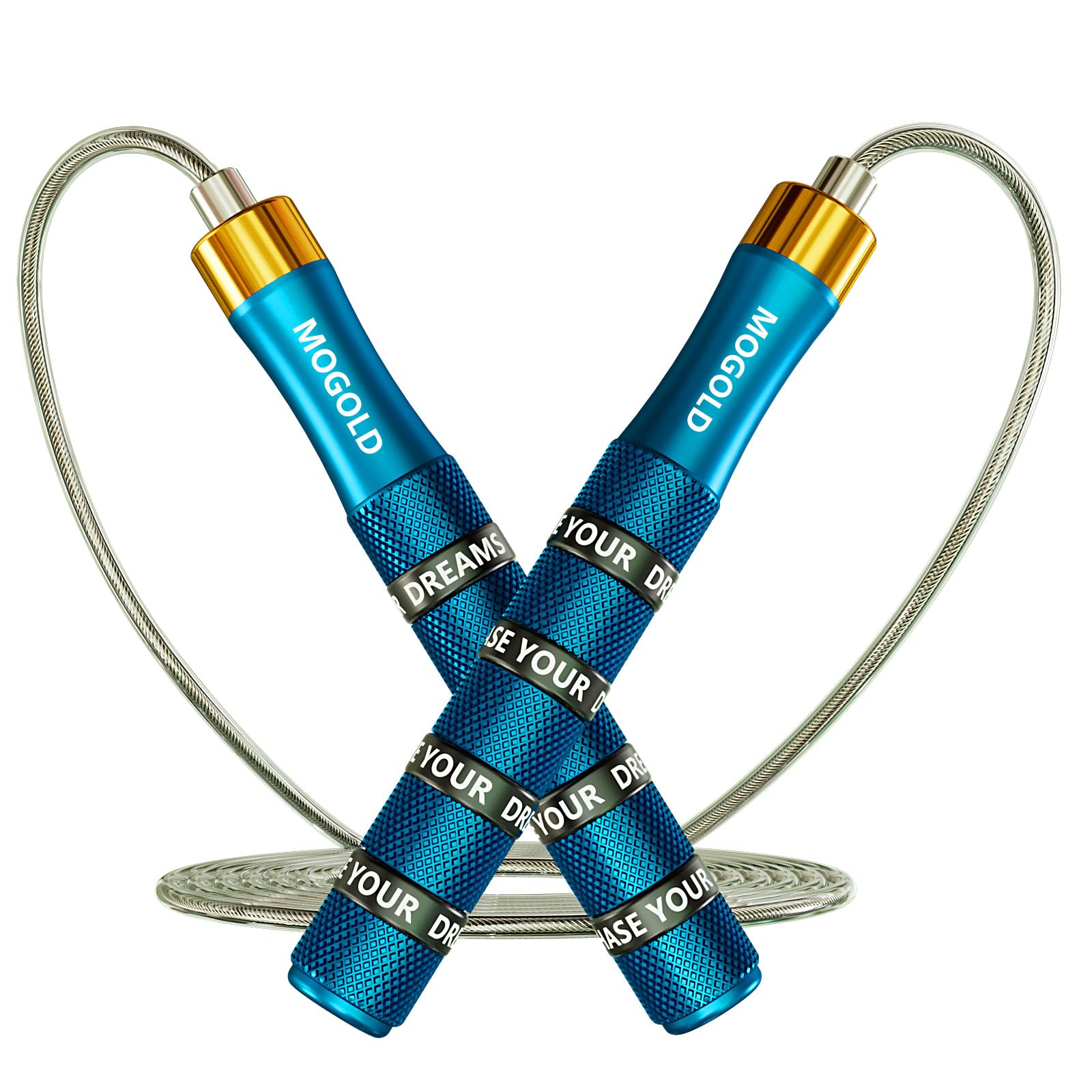 Mogold Pro Adjustable Speed Jump Rope - 10ft 4mm PVC Steel Wire with Dual Ball Bearings & 360° Spin - Metal/Rubber Ergonomic Grips for CrossFit, HIIT,
