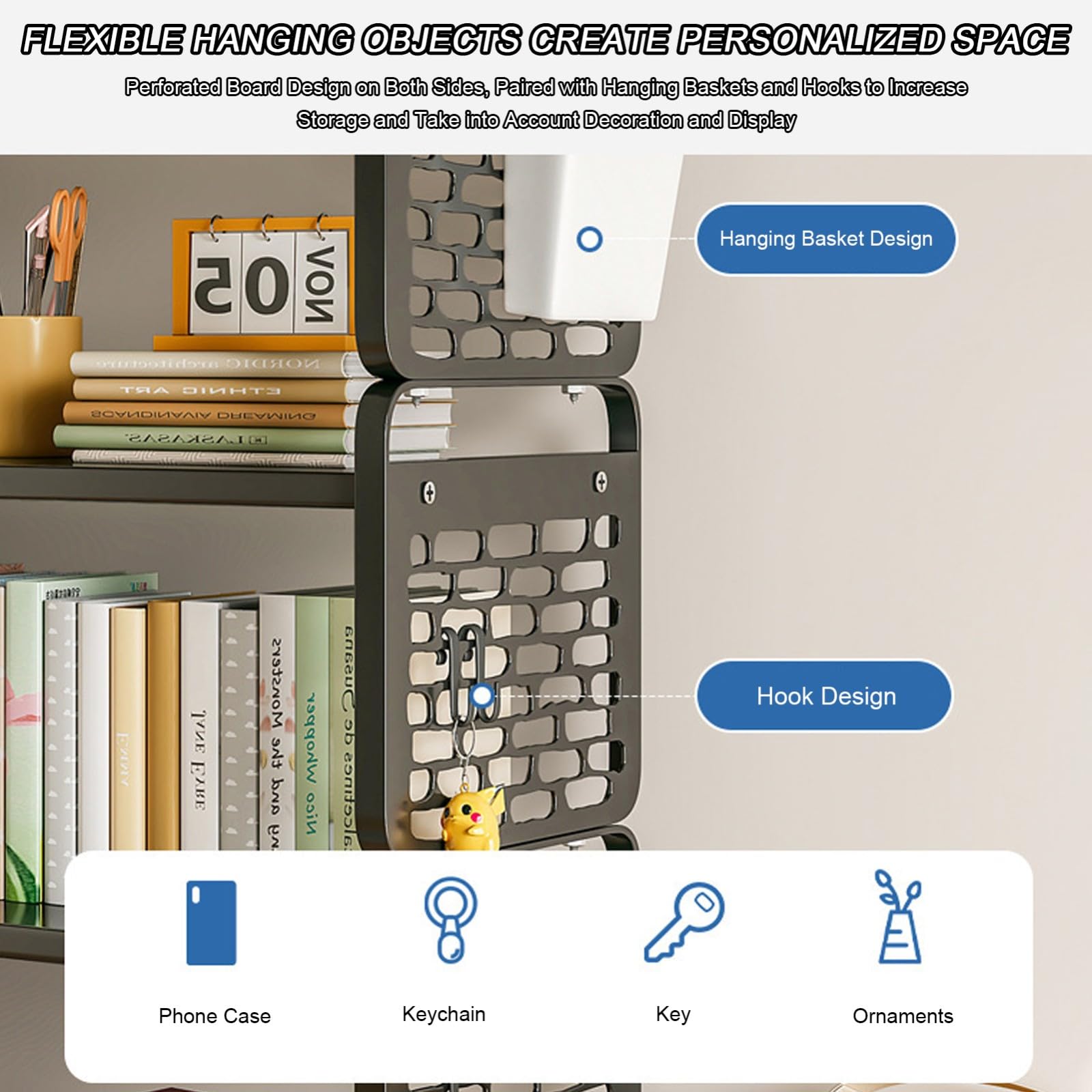 Libreria compatta da scrivania, piccola mensola per ufficio, fai da te, con pannello appeso, decorazione per la casa, 30 x 20 x 18 cm, ideale per accessori da ufficio e soluzioni salvaspazio