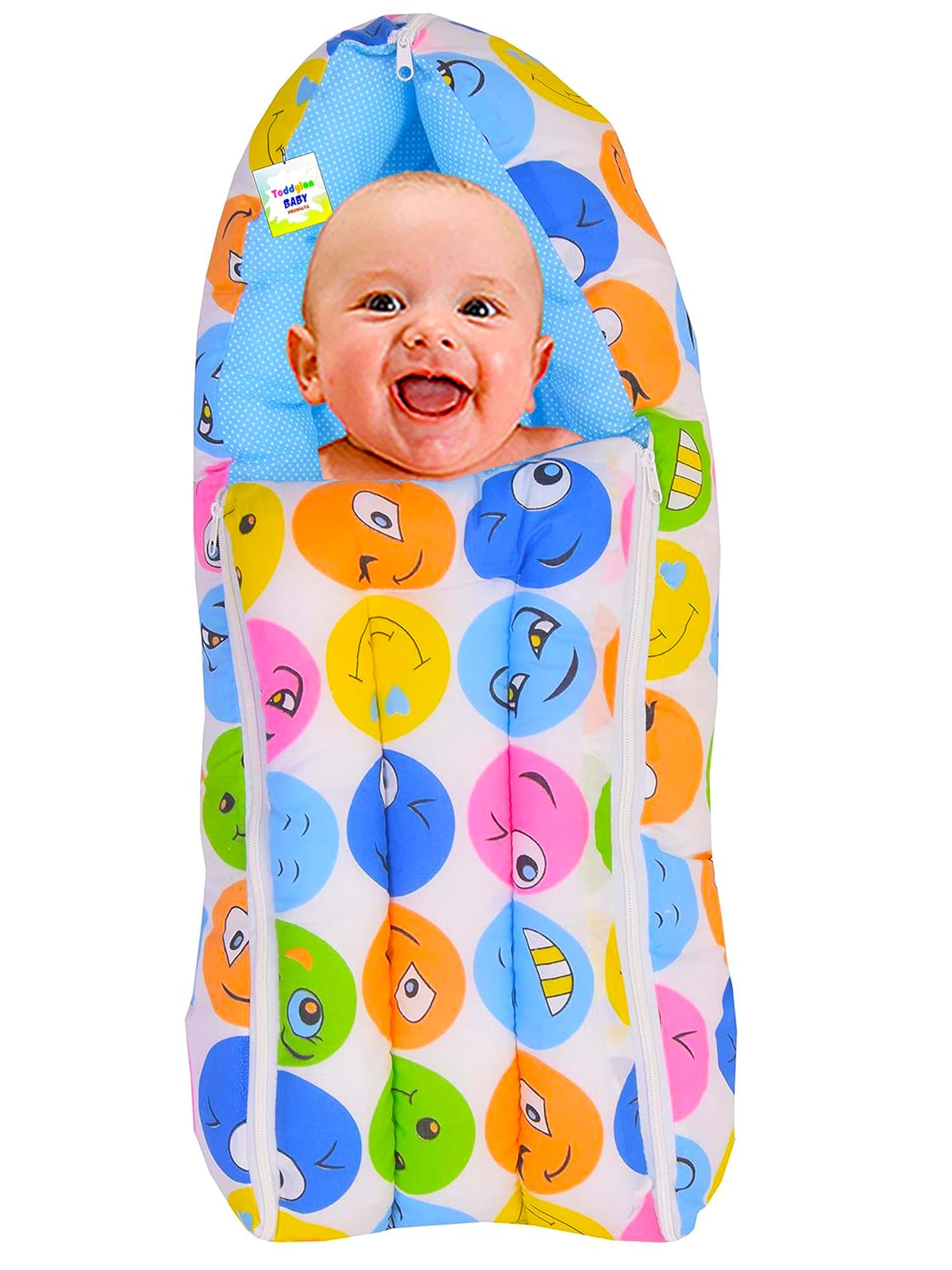 Toddylon Baby Sleeping Bags Baby Carry Nest | 3 in 1 Baby Bed | Baby Wrapper | Holder | Portable Bassinet | Carrier Nest | Newborn Baby Boys Girls | Wearable Blankets | Cotton (0-6 Months) Blue