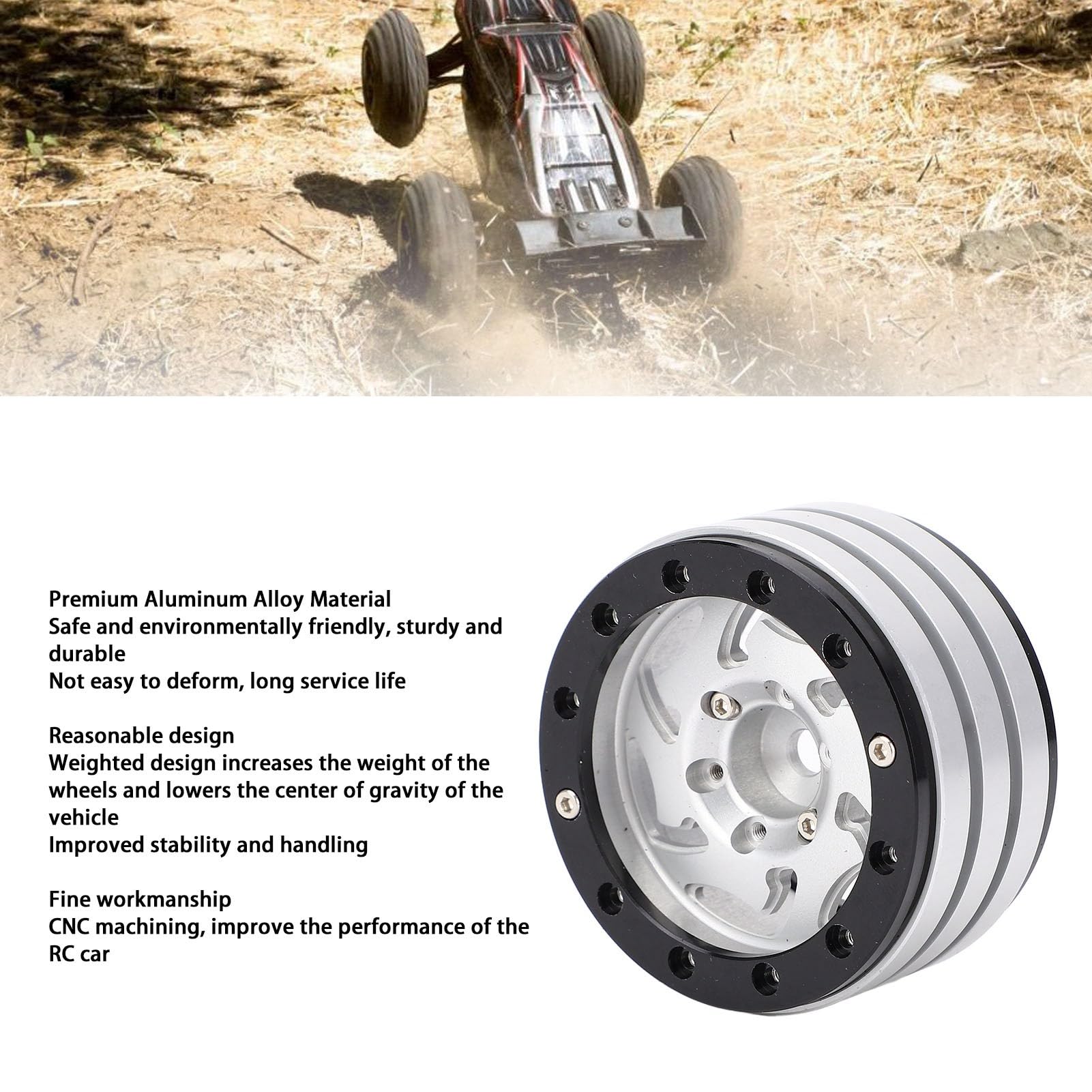 SUNGOOYUE Opony do Zdalnie Sterowanego Samochodu, Piasta Koła ze Stopu Aluminium 1,9 Cala, Solidna Konstrukcja, Zwiększona stabilność, Doskonałe do Modeli Gąsienicowych w Skali 1/10 (SILVER)