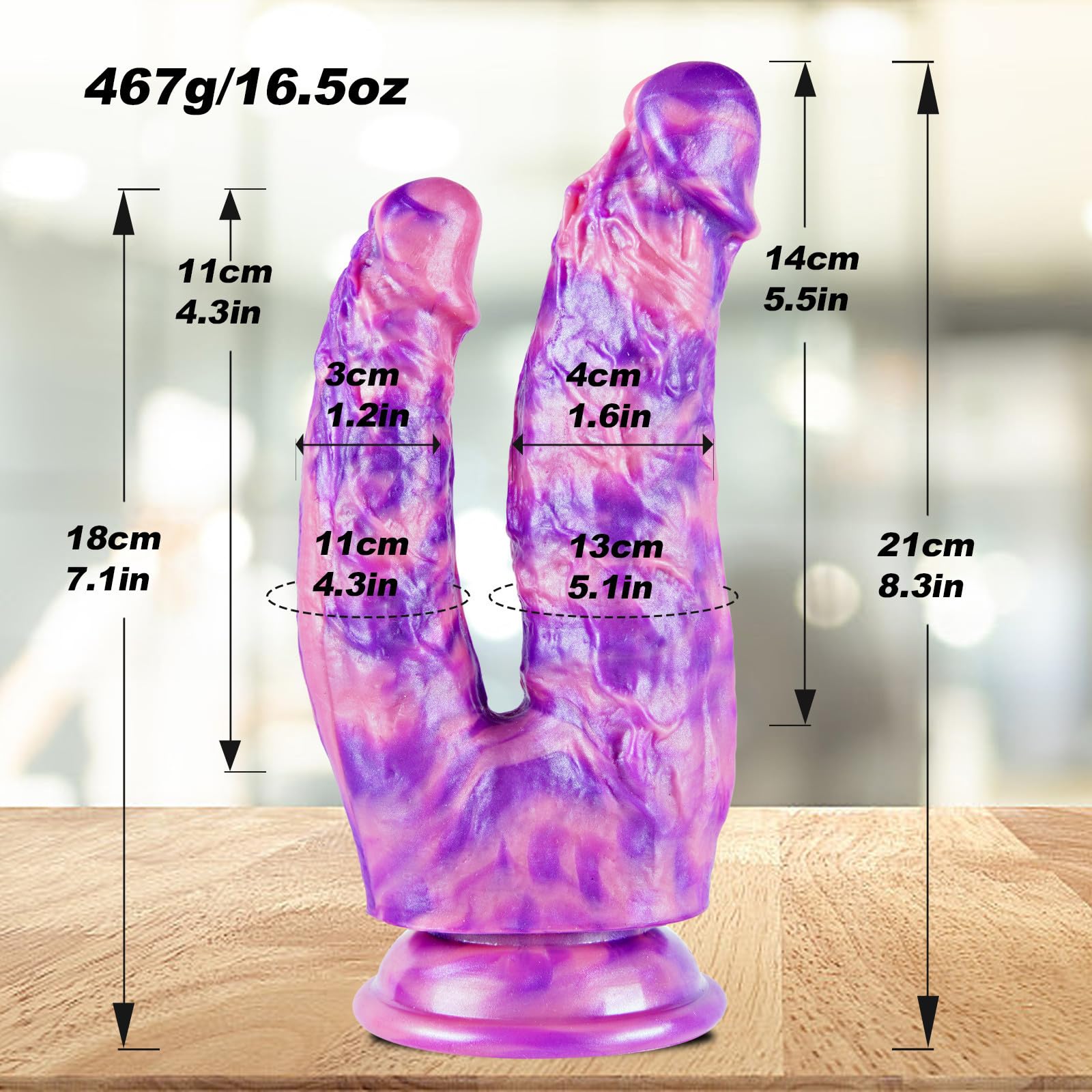 8" Soft Silicone Double Headed Monster Dildo with Suction Cup, 7" Realistic Colorful Double Sided Head Dildo for Beginners, 6" Small Fantasy Pink Purple Dildos with Curved Shaft for G-spot Anal Play: Purple Pink
