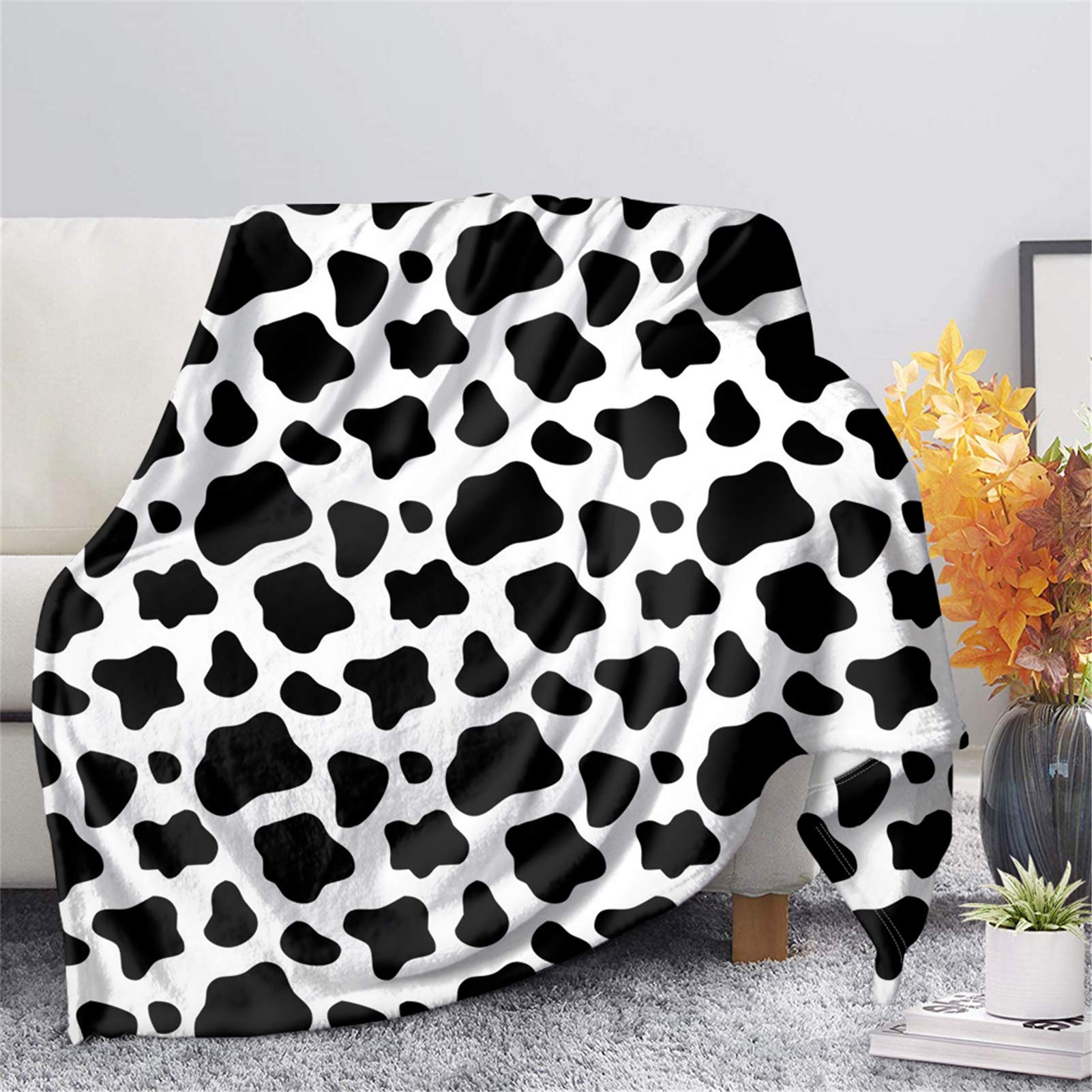 HUGS IDEA Cow Spot Flannel Fleece Microfiber Throw Blanket, Cow Classical Animal Pattern Fashion Black Spot Soft Oversized Adults Throw for Bed/Couch/Sofa/Office/Camping - 2XL — image 1