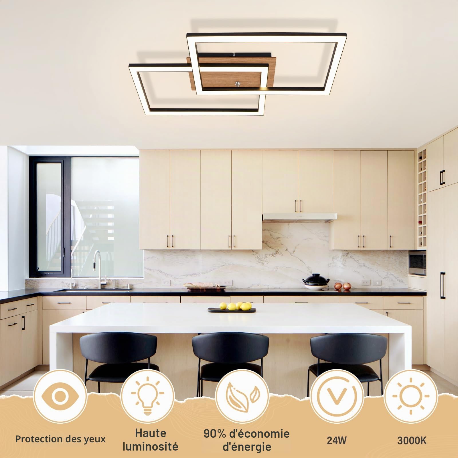 CBJKTX Plafonnier LED Moderne Lampe de plafond - Bois 3000K Blanc chaud