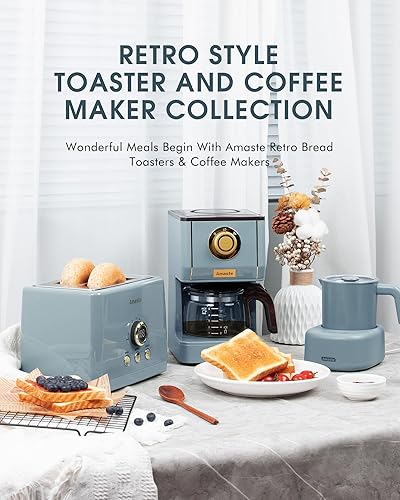 Miniatura 7 de Amaste Juego de cafetera y tostadora retro, color azul ceniza