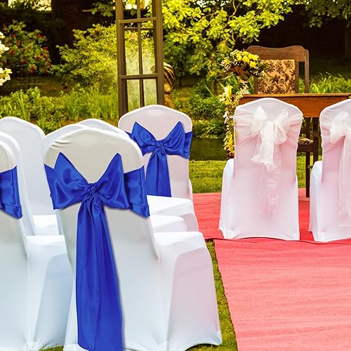 Miniatura 7 de Mepase 100 fundas blancas para sillas de boda, de elastano, elásticas, decorativas, elásticas, plegables, de seda, para bodas, banquetes, comedor,