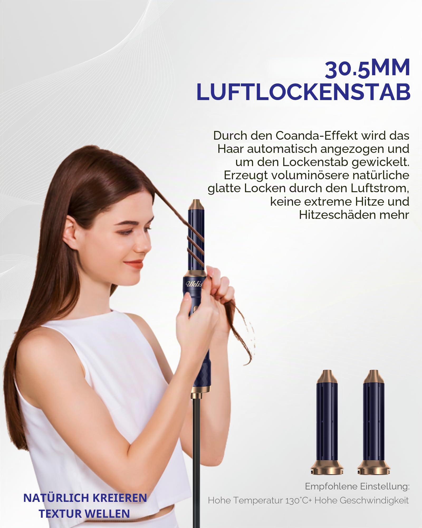 UKLISS 6 in 1 Hairstyler, Haarstyler & Haartrockner Set mit Warmluft Lockenbürste Automatisch, Hair Dryer, Rundbürstenföhn, Warmluftbürste, Haarföhn, Geschenke für Frauen Haarstyling - Pro Blau