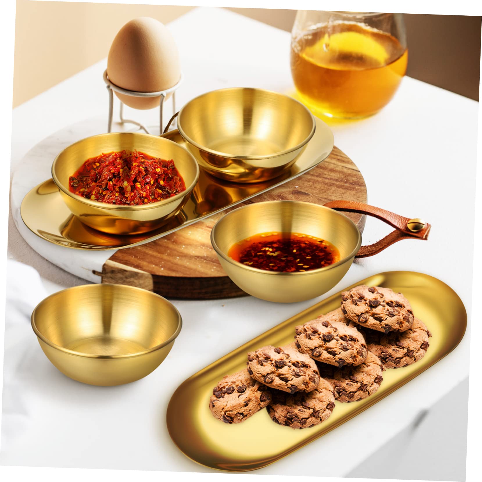 NAMOARLY 6 Pcs Sauce Bowl Tray Round Decorative Tray Gold Decorative Tray Dipping Bowl Decor Tray Soy Dishes Platters Trays Dip Bowl Serving Trays Prep Bowls Trim Tray Stainless Steel
