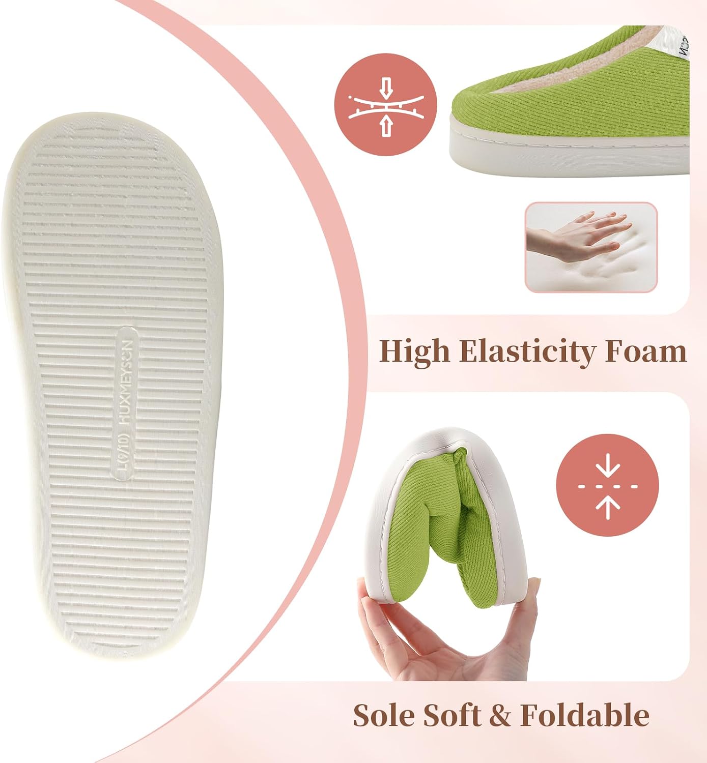 HUXMEYSON Slippers for Women, Womens Slippers Indoor Outdoor with Memory Foam, Cozy & Warm House Slippers for Woman with Anti-Slip Rubber Sole