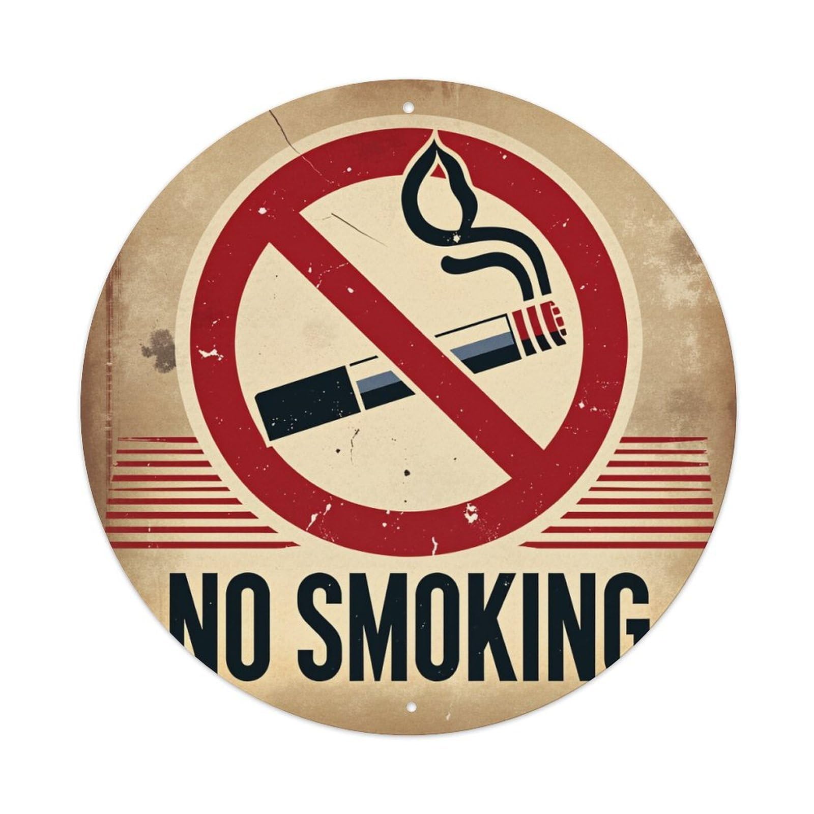 Wmlzdnwr Vintage No Smoking Sign With Cigarette And Red Circle Round Tin Sign,Retro Wall Art,Metal Poster For Home, Bar, Garage, Cafe, Rustic Indoor & Outdoor Decor, 8X8 Inches