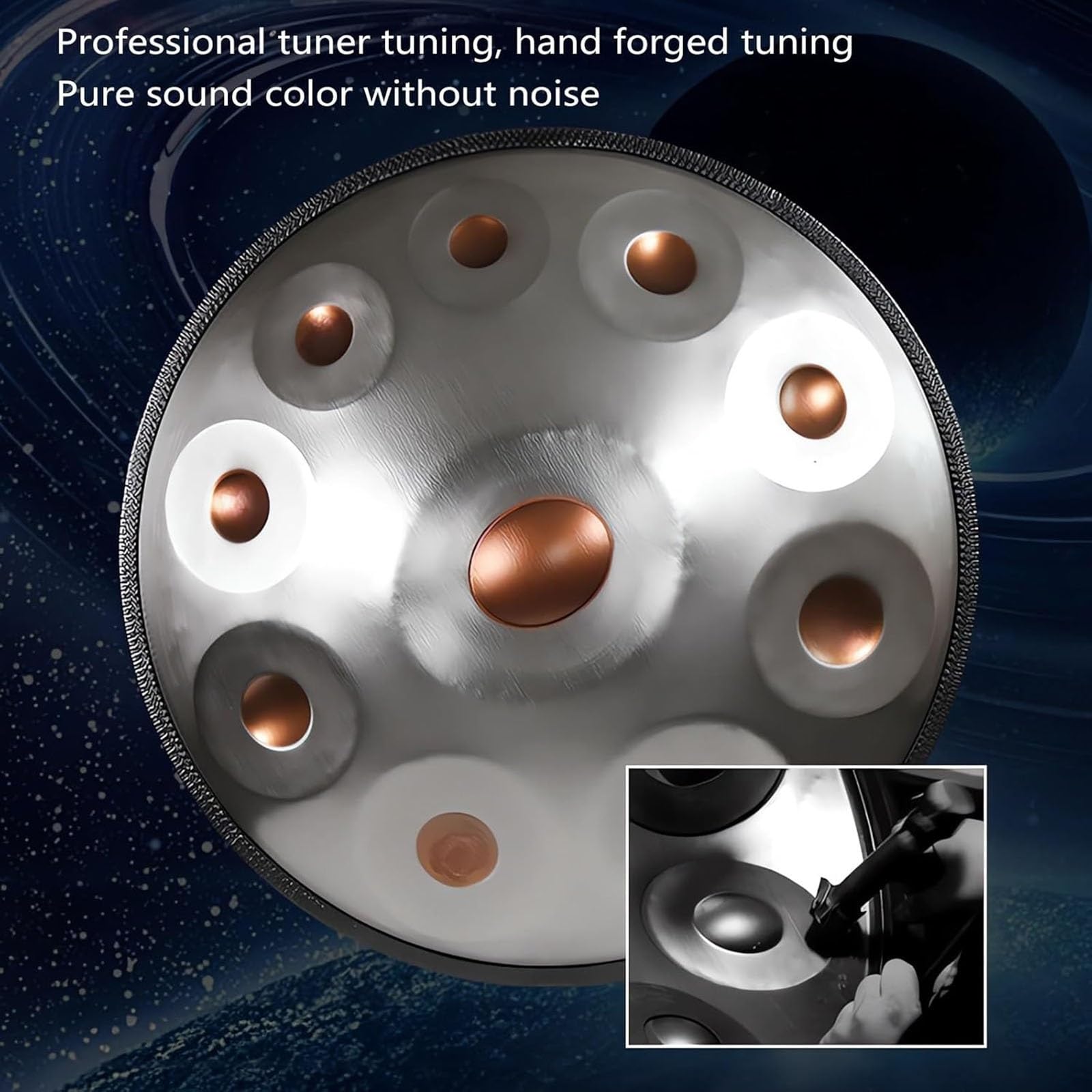 Handpan Drum 432Hz/440Hz, 9/10/12 Note Strumento A Percussione da 55cm Con Treppiede, Steel Tongue Drum, Handpan in Acciaio per Meditazione, Yoga e Guarigione Sonora(Black,432HZ/12Note)
