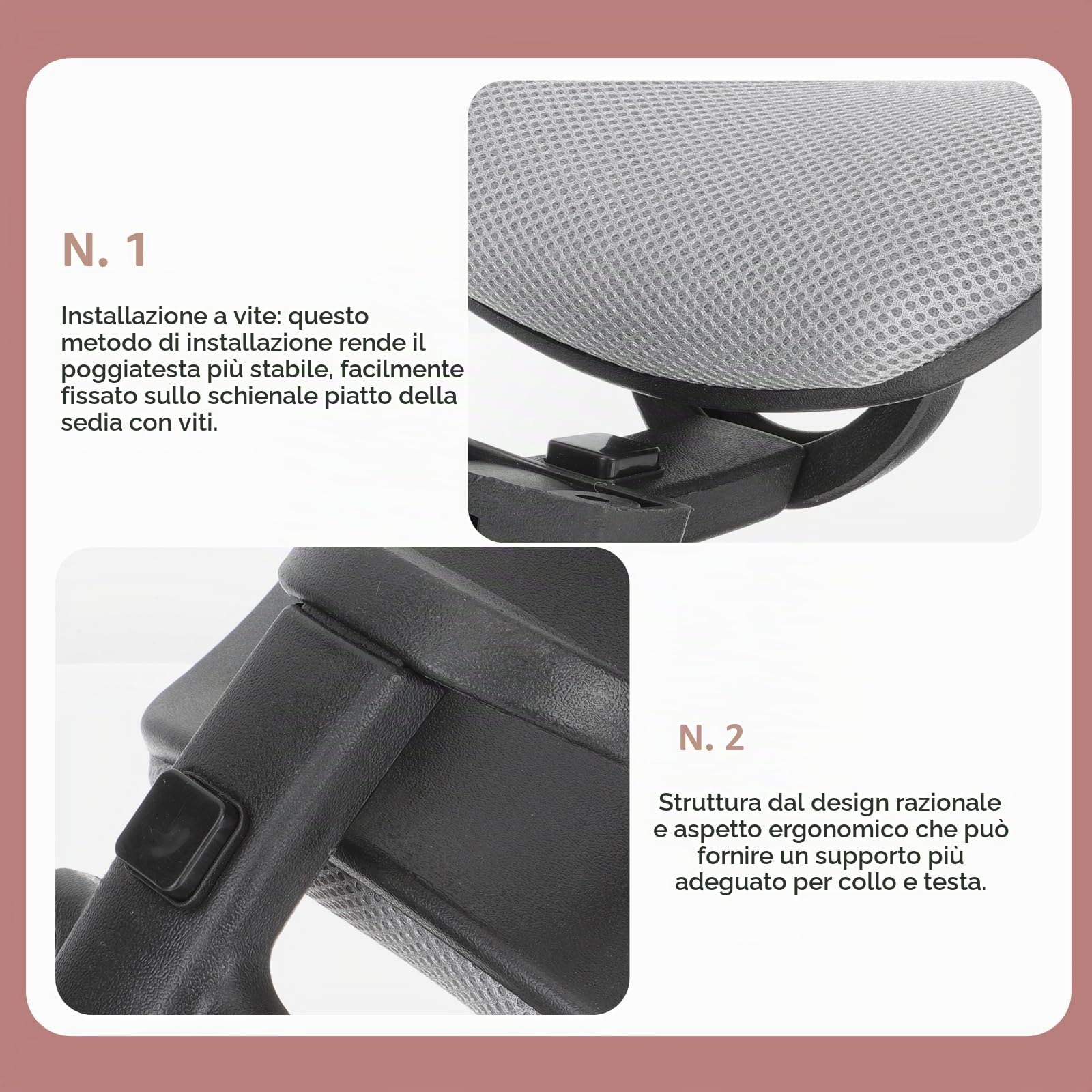 MAGICLULU 1 Set Poggiatesta Regolabile Per Sedia Da Ufficio, Cuscino Per Testa E Collo, Facile Da Montare, Supporto Ergonomico, Regolabili, Per Casa E Ufficio, Argento Grigio (Cornic