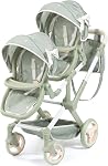 Bayer - Poupées jumelles Pram Xeo - Transport, Poussette, réglable en hauteur, Poignée réversible avec sac - Poupées jusqu'à 18” - Âge 3+ - Papillon rose gris - 26733AA