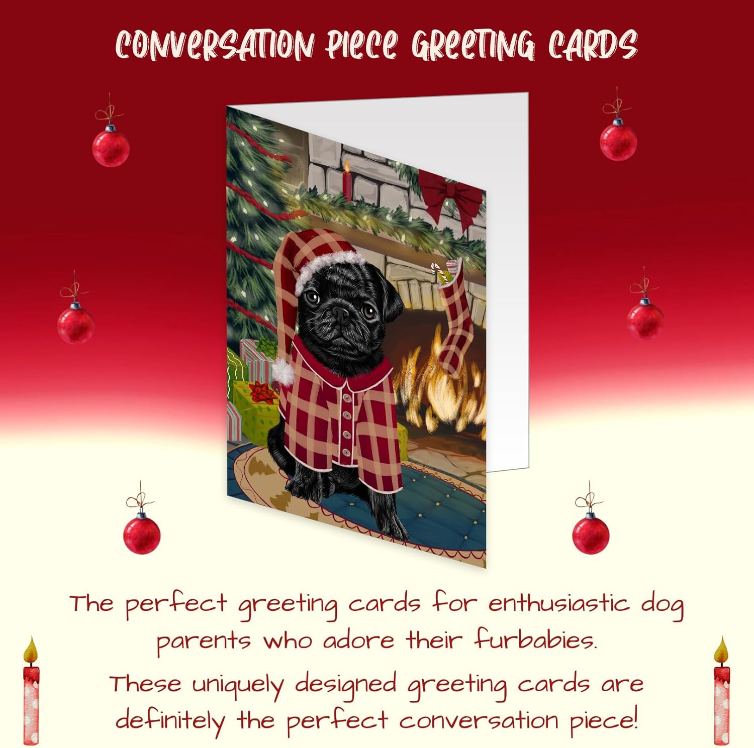 The Stocking Was Hung Christmas - Pug Dog Note Cards - Pets Invitation Cards with Envelopes - Pet Artwork Note Cards for All Occasions GCDC49767 (10 Greeting Cards)