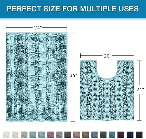 Miniatura 2 de H.VERSAILTEX Juego de 2 alfombras de baño de contorno de baño, tapetes de baño antideslizantes, ultra gruesas, absorbentes de agua, a rayas (36 x 24