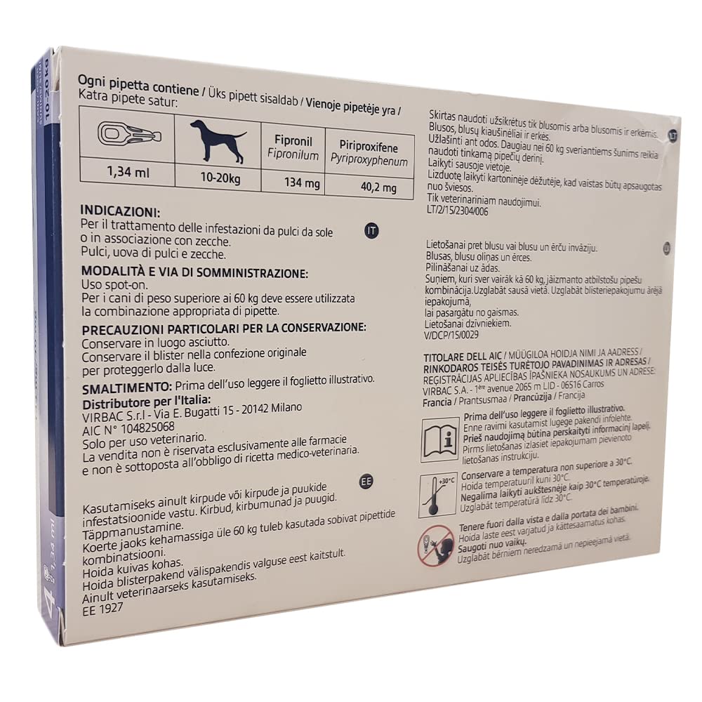 Virbac effripro Duo Chiens de Taille Moyenne 10-20 kg - Lot de 4 pipettes.