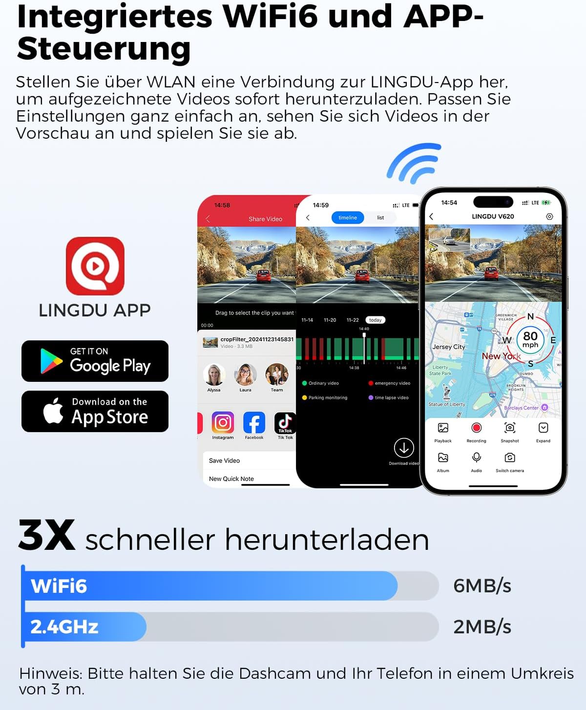LINGDU V620 - funkcie nočného videnia a monitorovania parkovania