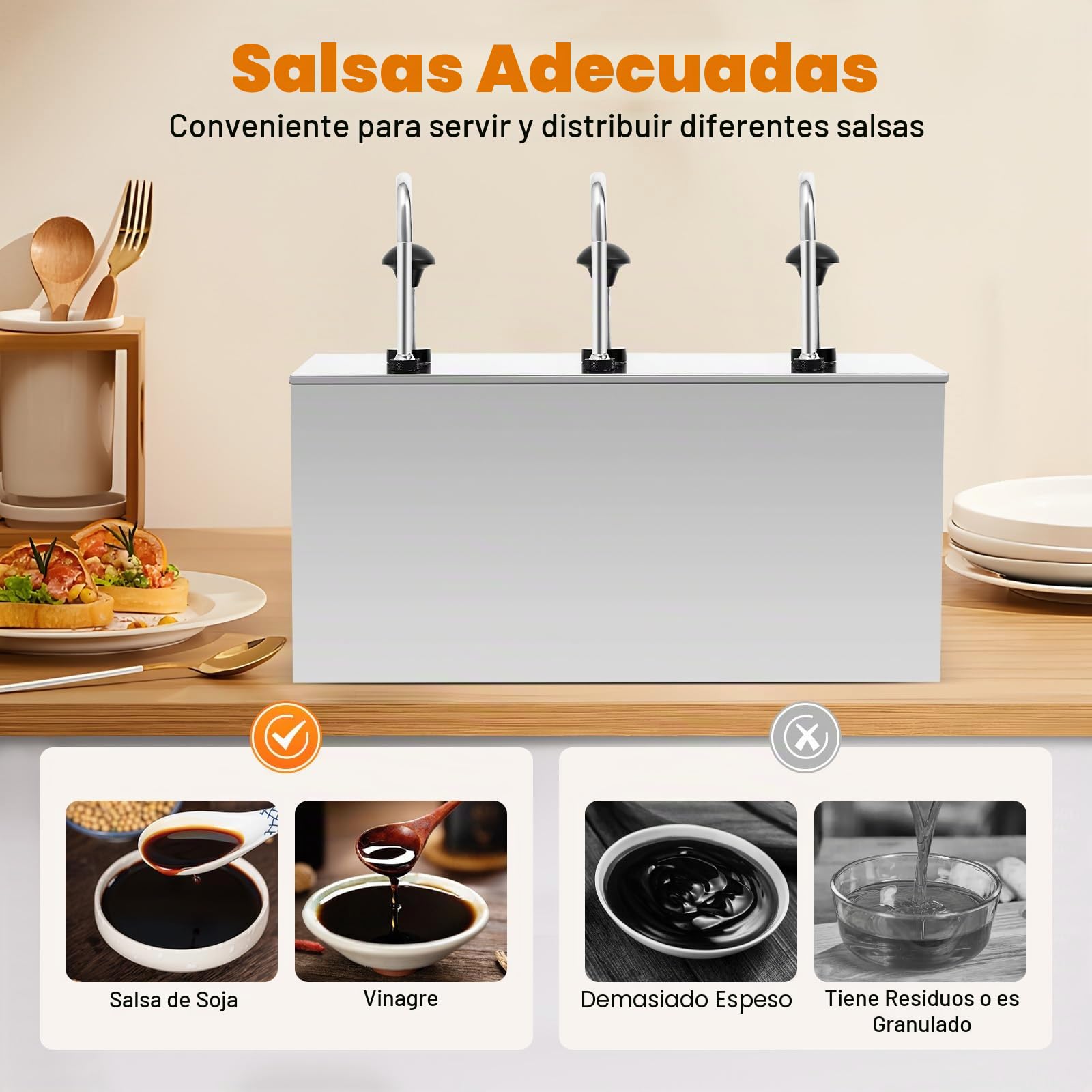 Dispensador de bomba de salsa 3 × 4 L, dispensador de salsas, acero inoxidable, dispensador de bomba, dispensador de mostaza, dispensador para salsa de soja, vinagre, mostaza, 50 x 19 x 25 cm